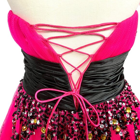 Alyce Designs Pink Sequin Showgirl Jeweled Cocktail Dress Corset Back 6 Hoco - Picture 8 of 13